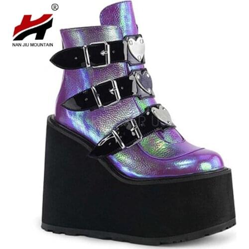 NAN JIU MOUNTAIN 2020 Womens Shoes Wedge Heel Waterproof Platform Multicolor Outdoor Heart Buckle Four Seasons Plus Size 43
