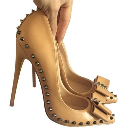 Pumps women shoes bow rivets female woman shoes ladies 12cm high heel spring autumn 10cm MD012 CHENSIR9