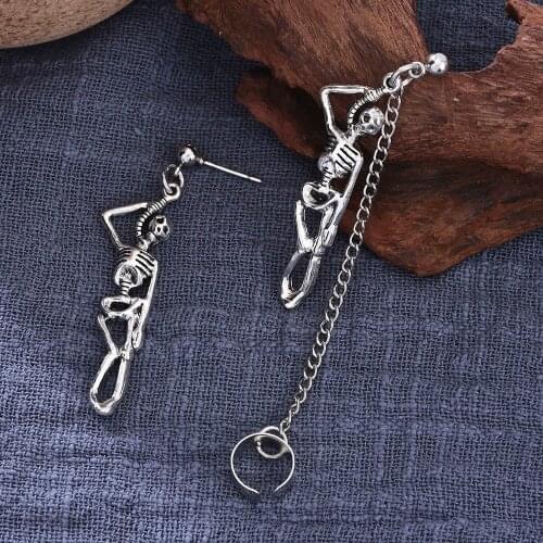 Vintage Skeleton Skull Dangle Drop Earrings for Women Jewelry Dancer Party Gifts Goth Asymmetric Aretes De Mujer Modernos Punk