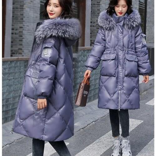 Winter Natural Raccoon Fur collar Hooded Down Jacket Womens Thick 90% White duck Down Coat Long Windproof Warm Outwear Parkas