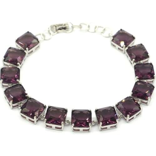 3x3mm Romantic Created Tanzanite SheCrown 2019 Womans Jewelry Making Silver Bangle Bracelet Length 7.5inch