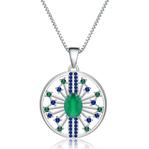 GEMS BALLET 925 Sterling Silver Round Vintage Pendant Necklace for Women Party Natural Green Agate Gemstones Fine Jewelry