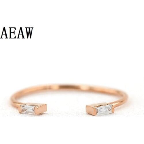 0.12ctw 14k Rose Gold Double Diamond Baguette Ring Yellow Gold Diamond Ring Dainty Stacking Ring Mothers day gift