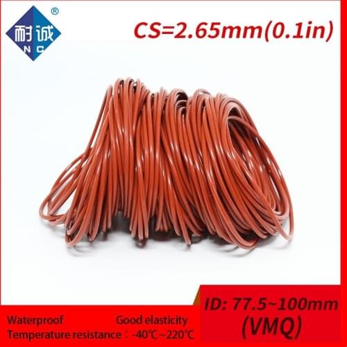 1PC/lot Silicone rubber oring Red VMQ CS 2.65mm ID77.5/87.5/90/92.5/95/97.5/100mm O Ring Gasket Silicone O-ring waterproof