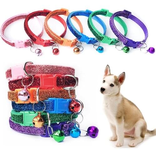 With Bell 1pc New Puppy Fashion Collar 1.cm Nylon Pet Dog Cats Color Powder Shine Adjustable Safety Buckle Kitten Necktie
