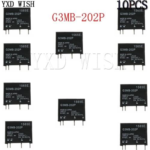 10pcs DC 5V Solid State Relay Module G3MB-202P PCB Mounting SIP SSR AC 240V 2A Snubber Circuit Resistor DC-AC Relay Module
