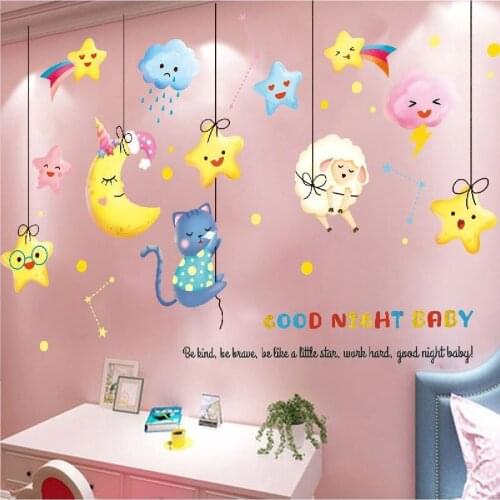 126 X 82 CM Cloud Stars And Animals Kids And Baby Room Wall Decor Wall Sticker Decal Quality Product 2021 Trend Stylish Design Nice Image Great Adhesive For Kids Easy Application And Convenient