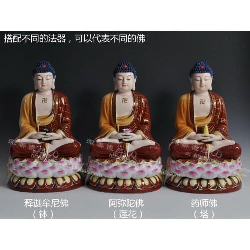 18 inch painted gold Buddha Buddha Shakya Muni Amitabha Sambo Buddha Dehua ceramic Buddha