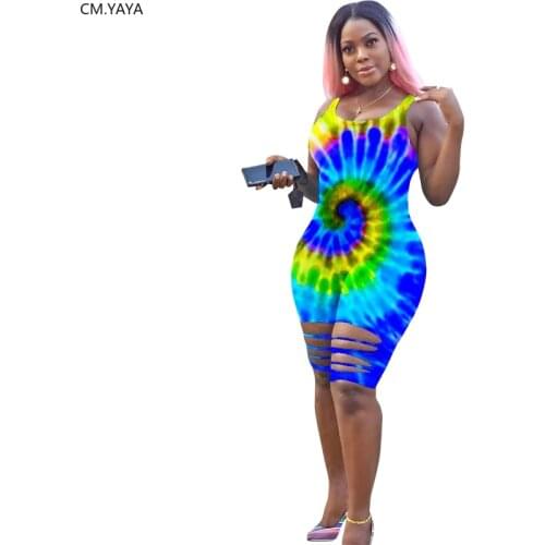 2020 Women Summer Playsuits Hole Sexy Tie-dye Black Hole Print Rompers Street Night Club Party Jumpsuits One Piece Outfits GL741