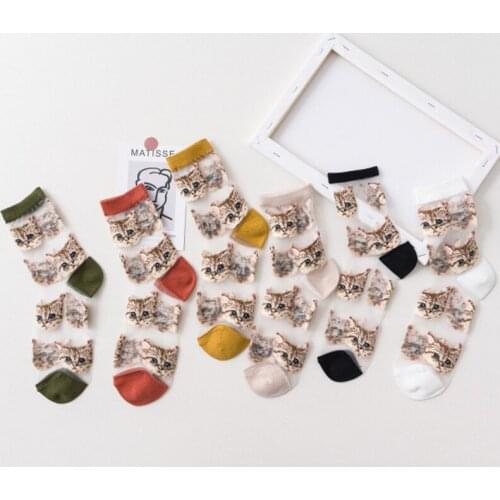 1/3 Pairs New Crystal Silk Tide Socks Women Funny Cat Flowers High Quality Novelty Harajuku Streetwear Mesh Transparent Socks