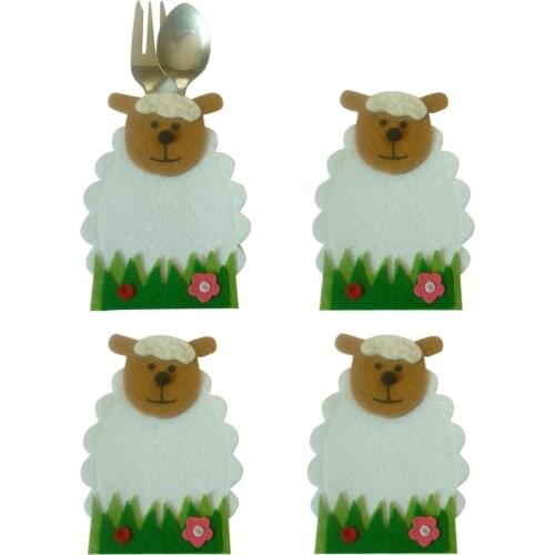 4Pcs/Pack Cartoon Sheep Knife And Fork Bags Non-woven Tableware Covers Easter Party Decoration Table Ornaments Christmas Decor