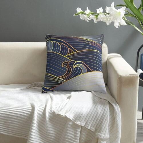 Abstract Navy And Gold Waves pillowcase printed cushion cover sofa waist pillow pillow cover