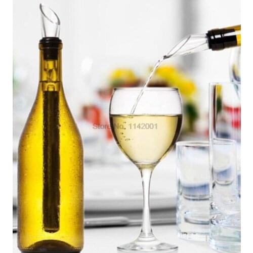 50Pcs/Lot Stainless Steel Barware Wine Pourer With Chill Rod Bottle Coolers Chiller Stick Spout Aerator