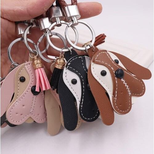 2021 New Cute Dog PU Leather Keychain Bulldog Keychain Ladies Bag Pendant Jewelry Small Accessories Mens Car Key Ring Keychain