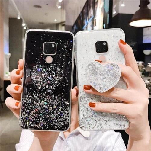 For Huawei Mate 20 10 Lite 20 Pro Case Luxury Bling Glitter Cover For Huawei Mate 30 40 Pro Plus Heart Holder Soft Silicone Case