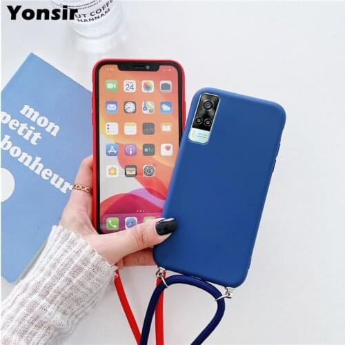 Crossbody Necklace Lanyard Phone Case For Vivo Y72 Y73S 5G S9 Y52S Y31 2021 Y51 Y70 2020 Silicone Matte Cover For Vivo V20 SE