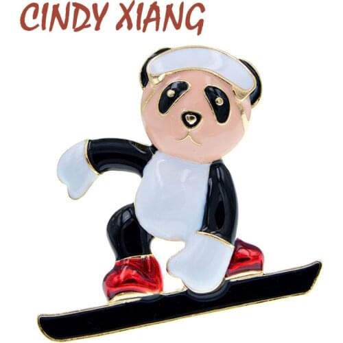 CINDY XIANG Skating Bear Brooch Animal Design Cute Pin Bag Badages Enamel Jewelry Winter Accessories High Quality