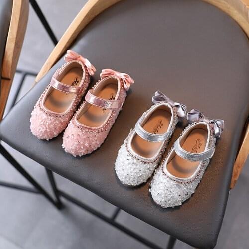 Spring Autumn Baby Girls Shoes Cute Bow PU Leather Princess Shoes Solid Color Rhinestone Kids Gilrs Dancing Shoes First Walkers