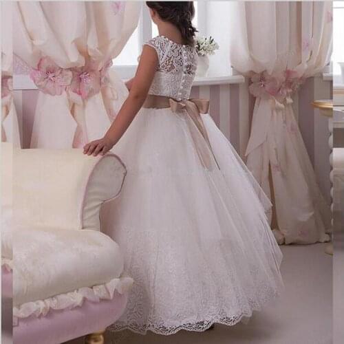 Kids Lace Flower Girls Dresses Scoop Ball Gown First Comunion Dress for Wedding Party Vestidos De Primera Comunion 2020