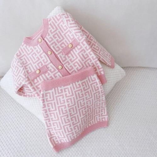 Girls 2pcs Knitting Kids Set Winter Long Sleeves Princess Top and Skirt Birthday Designed Uniform Fall Party Cloth 1-8Ys