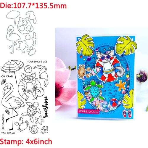 Flamingo Crab Shell Parasol Words Metal Cutting Dies&Transparent Clear Stamps For DIY Scrapbooking Album paper Cards New 2020