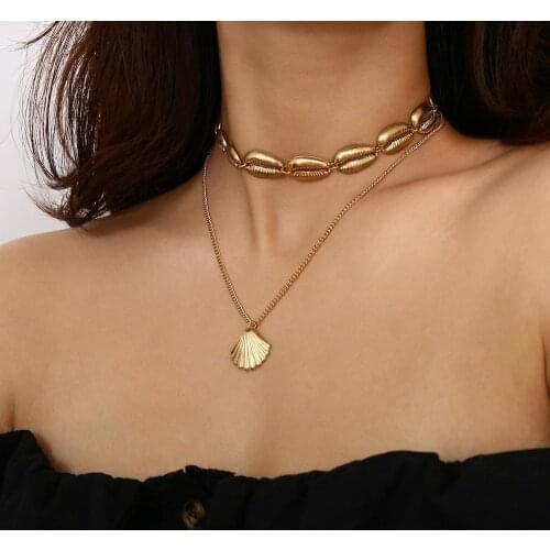 Harajuku Bohemia Alloy Shell Choker Collar Seashell Pendant Choker Necklace for Women Girls Gold Statement Jewelry Gifts