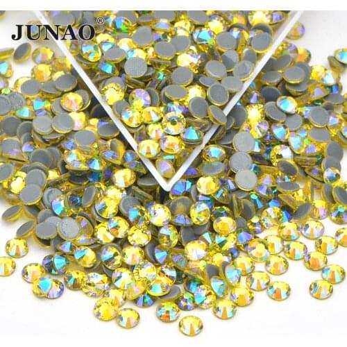 JUNAO SS6 8 10 12 16 20 30 Citrine AB Glass Hotfix Iron On Rhinestone Flatback Hot Fix Crystal Strass Applique For Wedding Dress