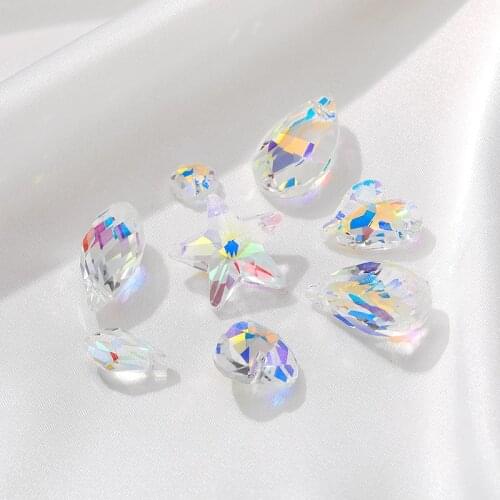 10PCS Rainbow Color Geometry Heart Star Water Drop Crystal Beads Bulk Items Wholesale Lots Jewelry Making
