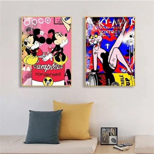 Cartoon Mickey Mouse and Pink Leopard Canvas Painting Posters and Prints Wall Art Children Room Decoration Pictures