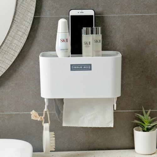 Waterproof Tissue Box Bathroom Wall Mounted Toilet Paper Holder Roll Paper Storage Rack Bathroom Multifunctional Organizer Shelf