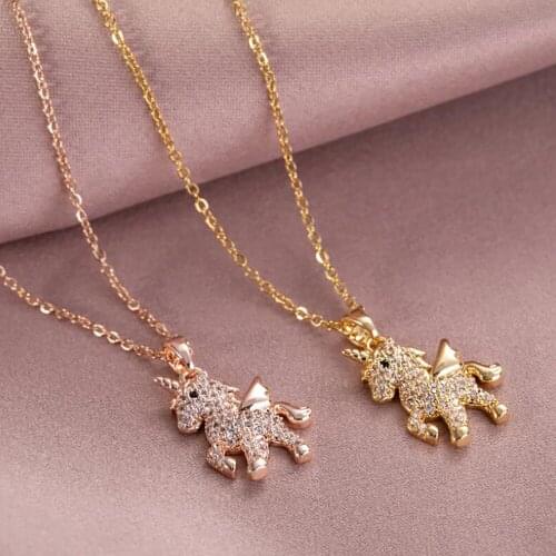 Stainless Steel Minimalism Rose Gold Unicorn Pendant Necklace Jewelry Women Ladies Jewelry Gift For Him with Chain