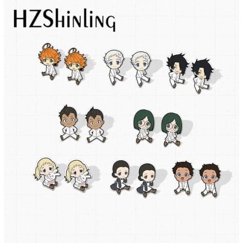 New Anime The Promised Neverland Cute Characters Handmade Jewelry Epoxy Acrylic Resin Stud Earrings Gifts