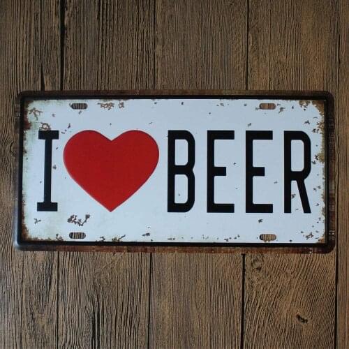 Original Retro Design I Love Beer Tin Metal Signs Wall Art | Thick Tinplate Print Poster Wall Decoration for Bar