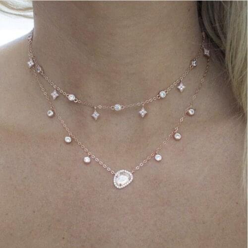 Pure 925 sterling silver cz paved station chian with tiny star charm paved women choker necklace with 3 color 33+7cm choker