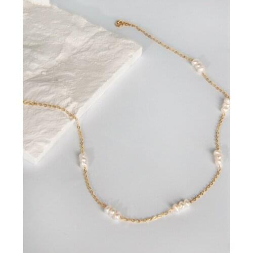 TIMEONLY Minimalist Baroque Freshwater Pearl Necklace for Women Brass Gold Beads Chain Dainty Triple Rice Pearls Necklaces Gift