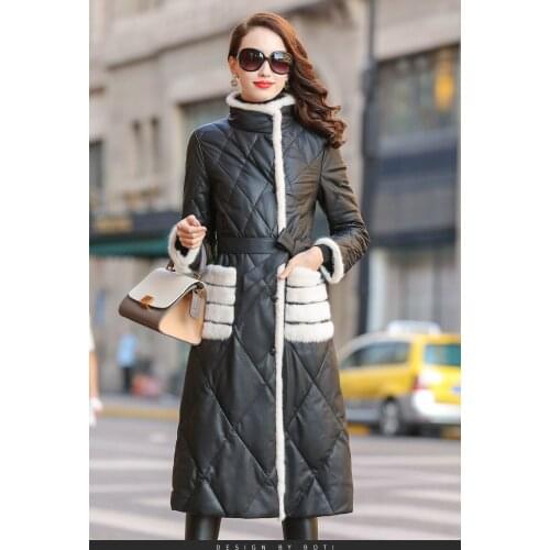 Jacket Leather Winter Coat Women Clothes 2020 Mink Fur Collar Warm Long Down Jacket Women Genuine Sheepskin Coat MY4447