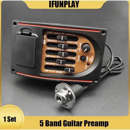 Plastic 5-Band Tone Controls EQ Equalizer Tuner Piezo Pickup Acoustic Guitar Pre-wired Preamp Guitar Parts Accessories