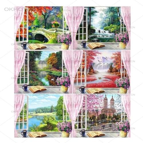 Full Kits Diamond Painting Window Nature Scenery Handmade Gift Embroidery Scenic Mosaic Rhinestones Diamond Decor for Home