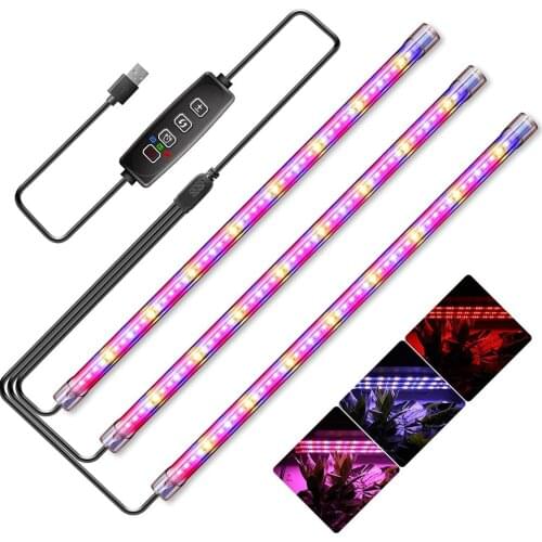 Populargrow T5 LED Grow Light Strip with 3/9/12H Timer Red/Blue/Yellow 3 Color Switching 10-Level Dimming for Indoor Plants