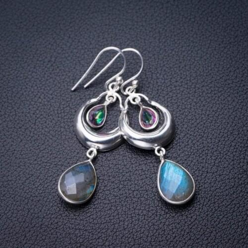 StarGems Natural Labradorite And Mystical Topaz Handmade 925 Sterling Silver Earrings 2" E0923