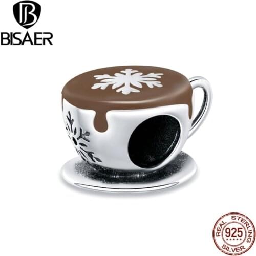 Bisaer 2020 Charms 925 Sterling Silver Winter Coffee Cup Beads Fit Charm Bracelets Women Beads Silver 925 Jewelry EFC361