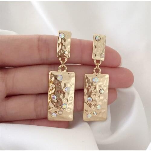 Pretty Gold Color Plating Shiny Stone Squre Linked Drop Earrings For Women Girl Casual Gorgeous BlingBling Jewelry Accessory