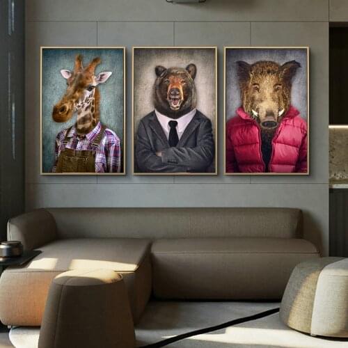 Nordic Art Giraffe Animals in Worker Clothing Canvas Art Posters And Prints Abstract Canvas Paintings On the Wall Art Pictures