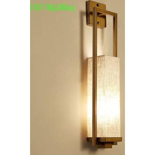Modern Chinese Style Fabric Lampshade Wall Light Living room Aisle Wall Sconce Gold Metal E27 Bedroom Atmosphere Light Fixtures