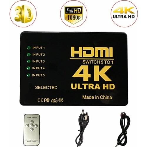 Ultra HD 4K HDMI-compatible Splitter 1x5 Port 3D 4K*2K Video for Switch Switcher 1 Input 5 Output HUB with IR Remote