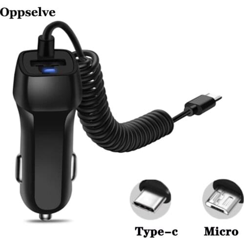 Oppselve Universal Car Charger With USB Cable Mobile Phone Charger For Samsung S20 Micro USB Type C Cable Fast Car Phone Charger