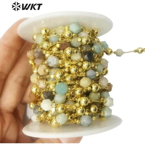 WT-RBC134 Natural stone beads rosary chain for women necklace jewelry chain with gold electroplated beads chain