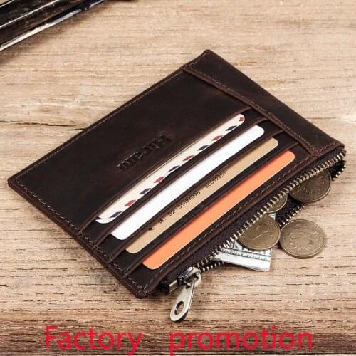 Factory Direct Card Bag Crazy Horse Leather Ultra-Thin Simple ID Card Bank Card Multi-Card Coin Bag Zipper Card Holder