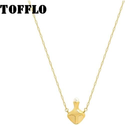TOFFLO Stainless Steel Jewelry Foreign Water Bottle Pendant Necklace Female Fashion Pearl Inlaid With Clavicle Chain P848