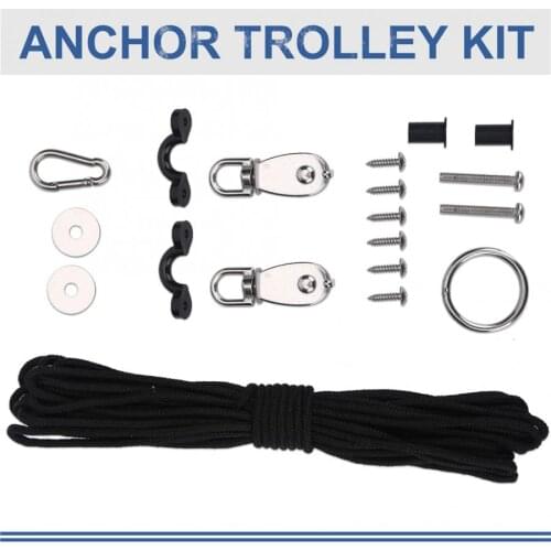 Anchor Trolley Kit 1 Set Inflatable Sturdy Kayak Canoe Anchor Car Kit System with Pulley Pad Eyelet Ring Hook Accessory